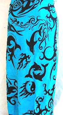 Wholesale tattoo kanga wear-light blue sarong wrap with black tattoo pattern