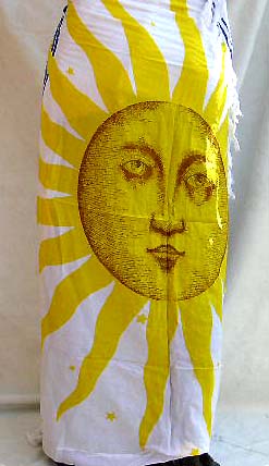 Asia turban sri wholesale - whitish rayon sarong with yellow celestial sun moon star decor