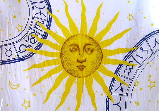 Asia turban sri wholesale - whitish rayon sarong with yellow celestial sun moon star decor