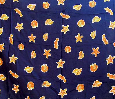 Wholesale sealife toga - mono black rayon sarong with multi orange sealife decor