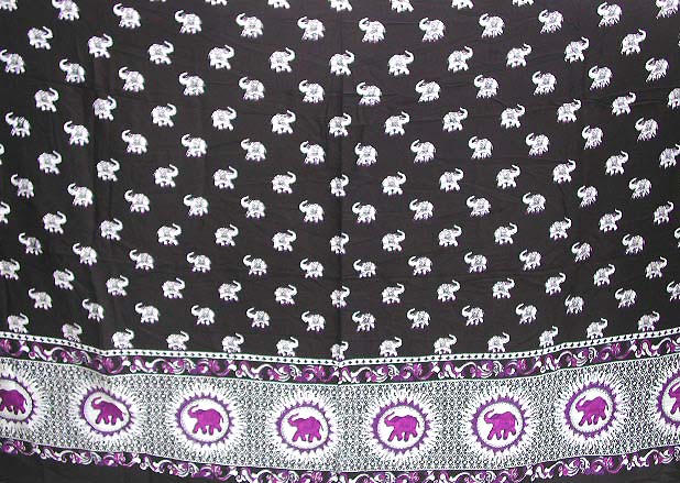 Multi mini elephants and a roe of purple elephant in circle design color black fashion sarong wrap 