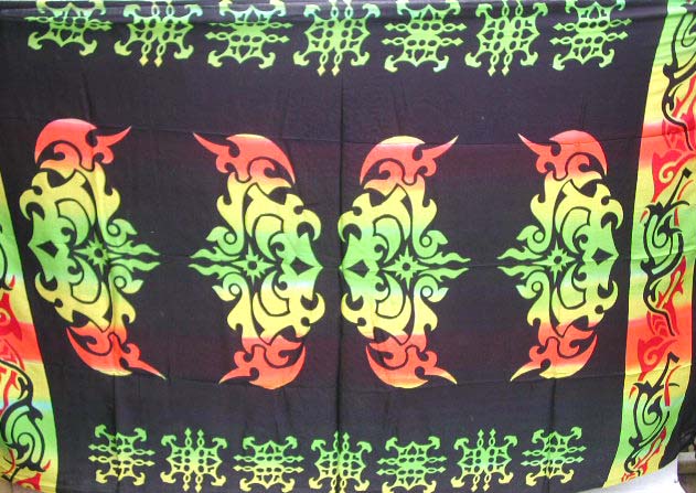 Luminium colored, Celtic fire pattern design black rayon sarong wrap       