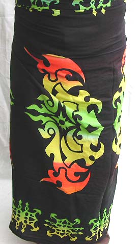 Luminium colored, Celtic fire pattern design black rayon sarong wrap       