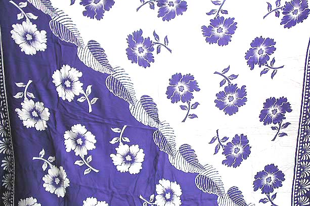 Double color blue and white background motif fashion sarong wrap with blue flower pattern design        