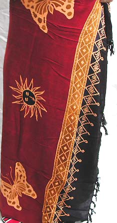 Triple color section with butterfly and sun work pattern         