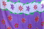 wholesale apparel supplier distribute rayon wrapping long skirt, Purple color with orange flower and red and purple decor each side 