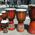 djembe drums. Handmade wooden music instrument drum.