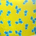 Wholesale Womens Clothing . yellow Bali java stamped sarong with blue plumeria flowers