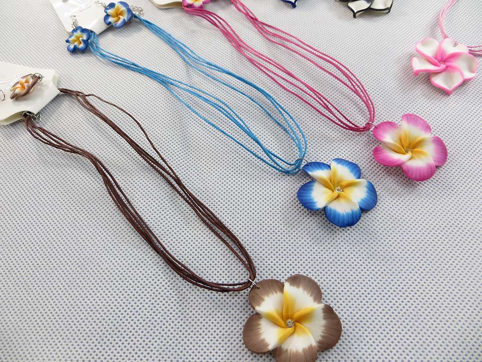 Handcrafted fimo polymer clay plumeria flower pendant necklace $2.15 ...