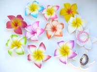 Handpainted foam plumeria flower hair tie. Handmade in Indonesia